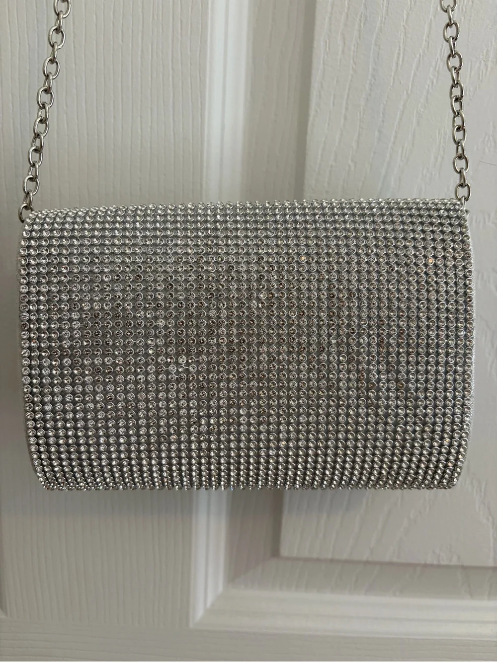Silver Rhinestone Chain Crossbody Clutch
